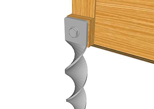 Sécurisation d'un abri avec des ancre de terre et les entretoises Entretoise en bois simple entre l'ancre et l'abri de jardin