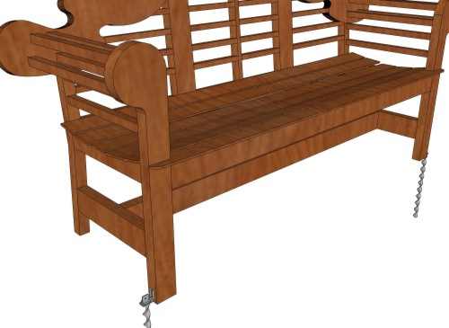 Un banc de jardin en bois, et un piquet d'ancrage avec un raccord type P503