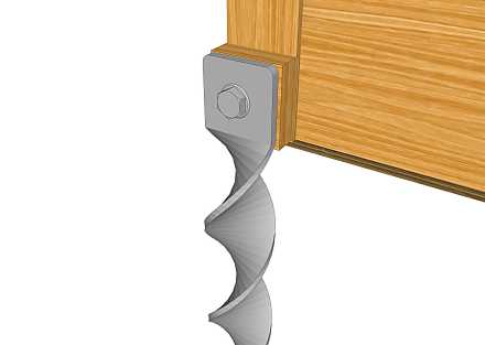 Ancrage d'un hangar de jardin à l'aide d'une ancre Visdeterre et d'une entretoise en bois